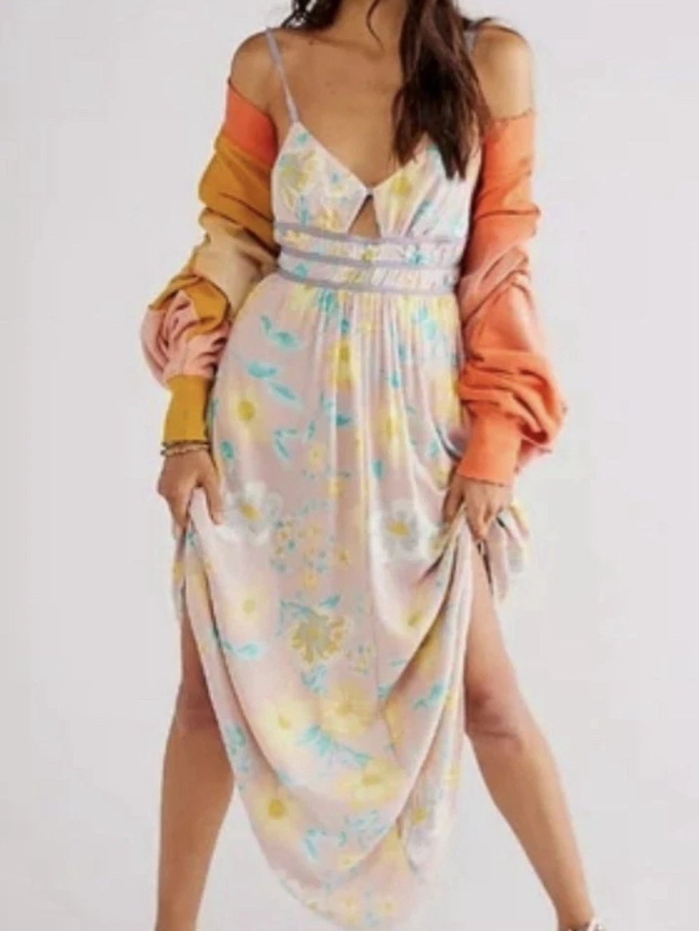 Free People Wisteria Maxi Dress Pastel Light Combo New With Tags Size Large